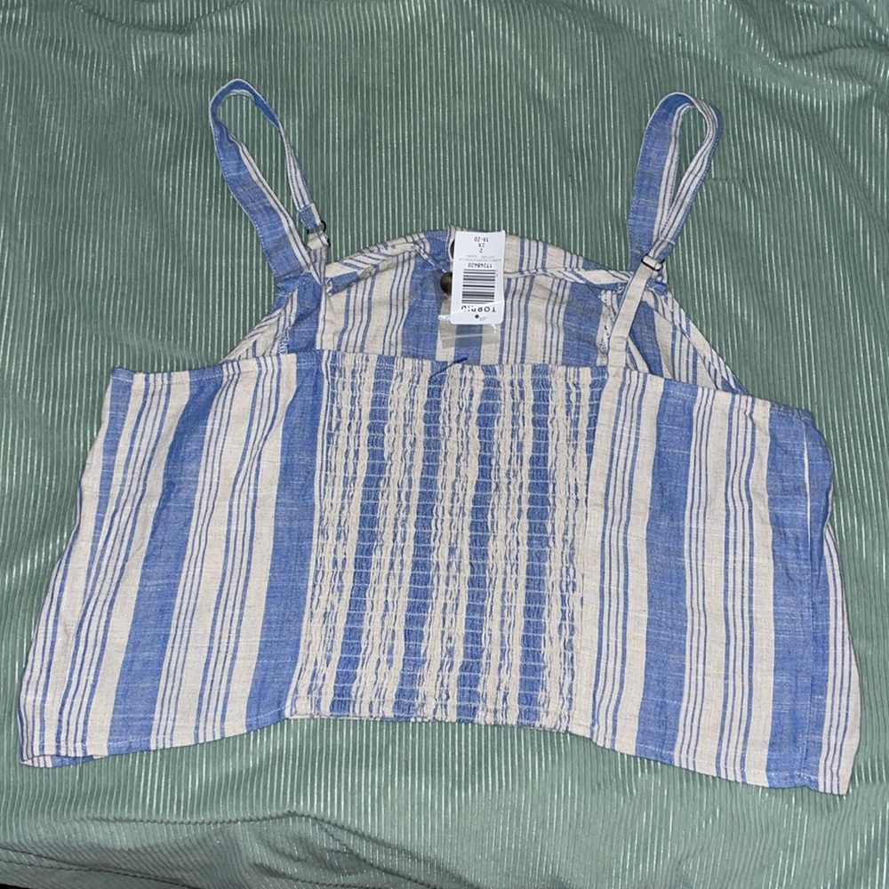 🆕 TORRID STRIPE LINEN BUTTON FRONT DETAIL CROP TOP 2 (2X 18-20) - Picture 3 of 7
